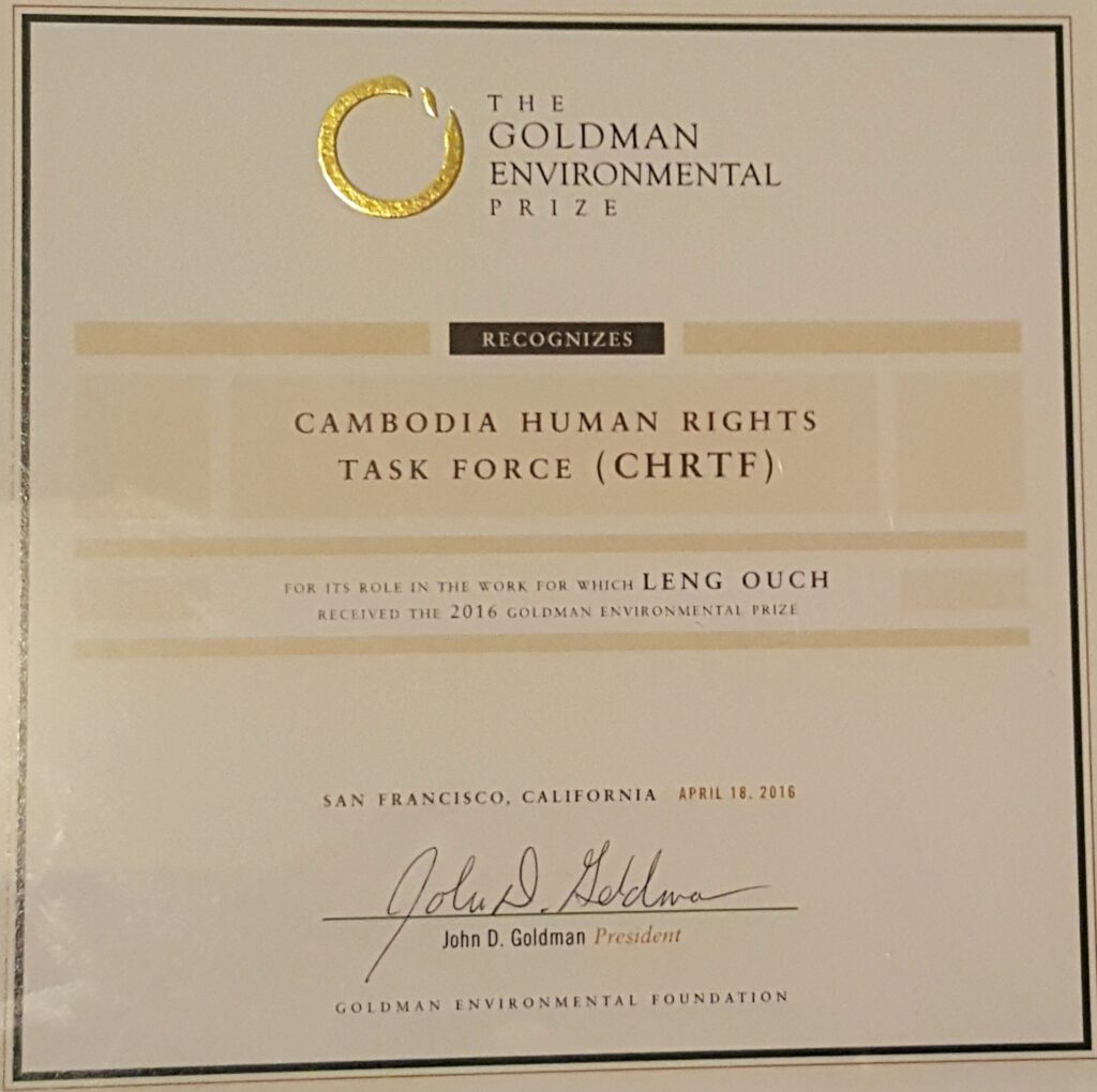 Certificate of Goldman Environmental Prize 2016